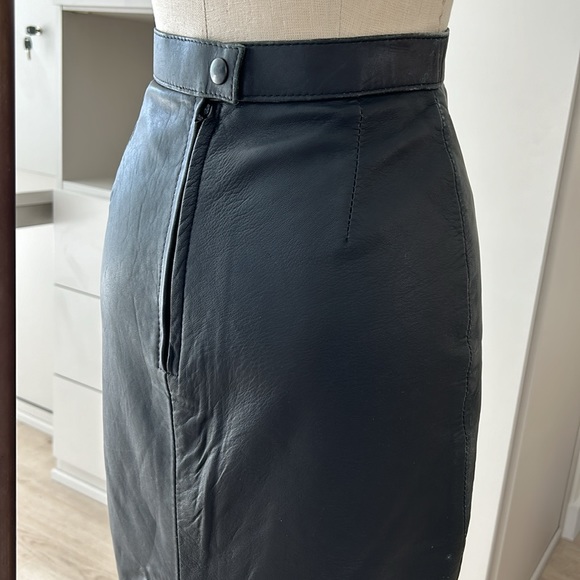 Vintage Black Leather Midi Length Skirt - Picture 5 of 11